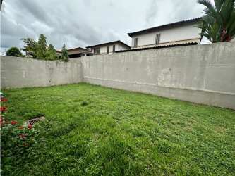 Backyard with lawn and privacy wall at Woodlands house Panama Pacifico