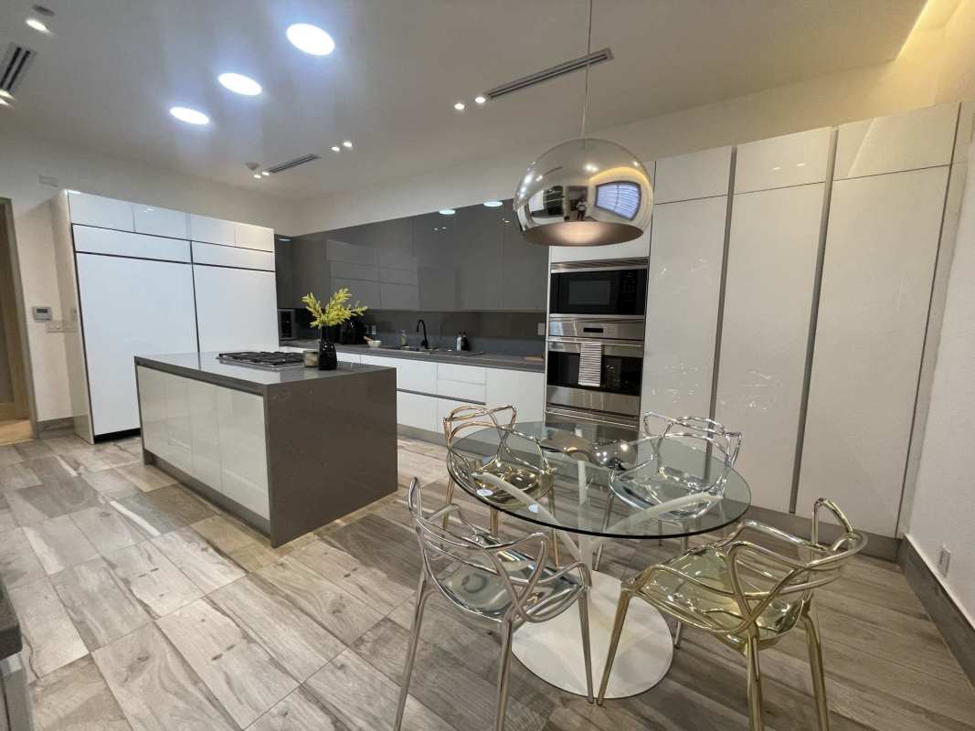 Bathroom marble walls double vanity glass shower luxury condo Panama