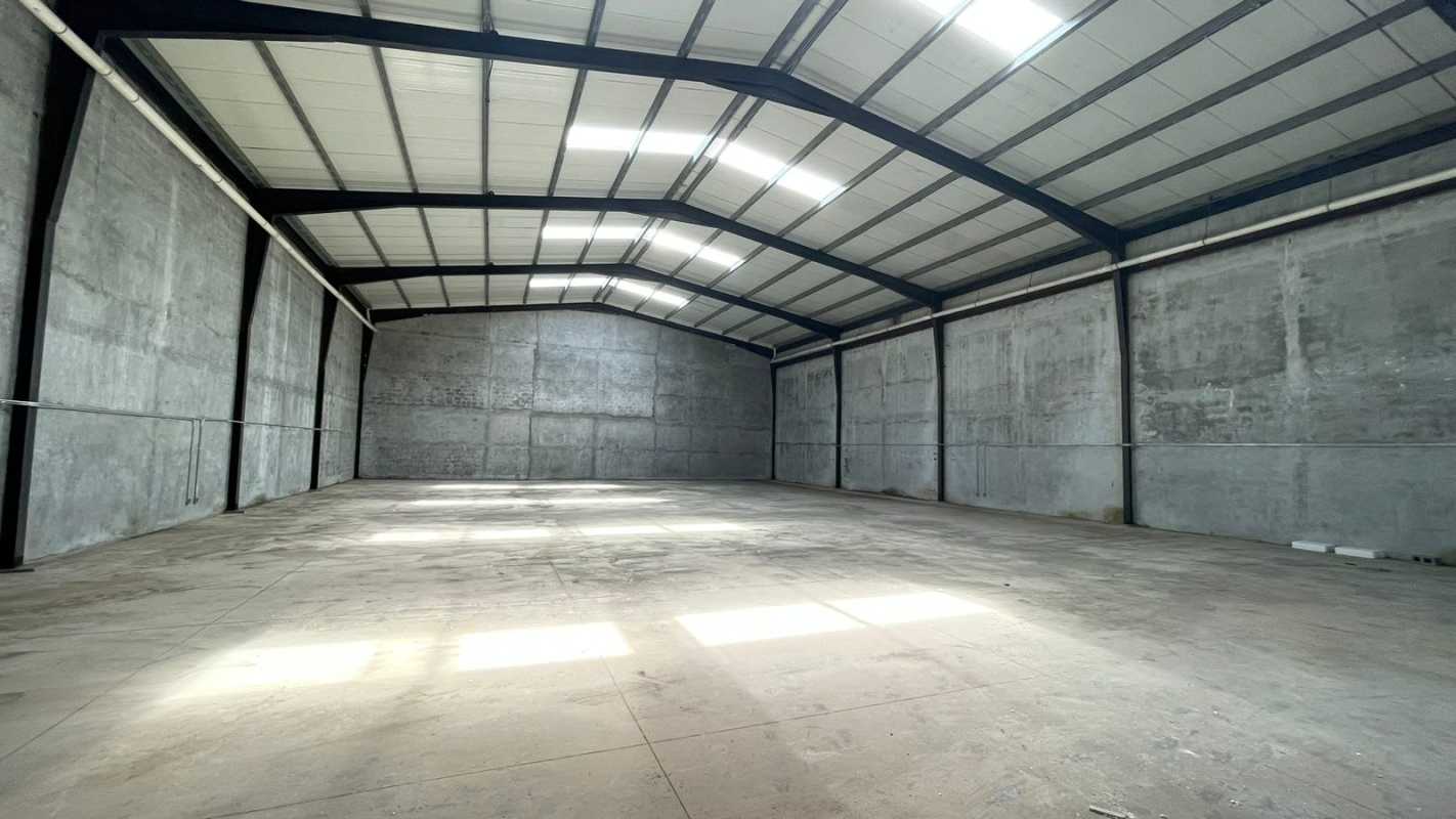 Interior of empty warehouse with steel beams and skylights in Milla 8 Panama City