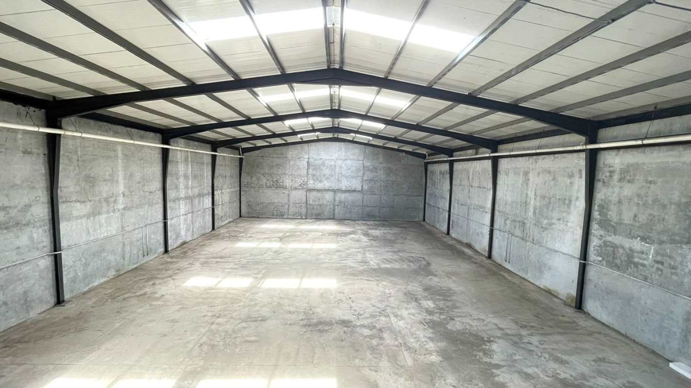 Industrial warehouse space with exposed steel beams and clear open interior at Milla 8 Panama