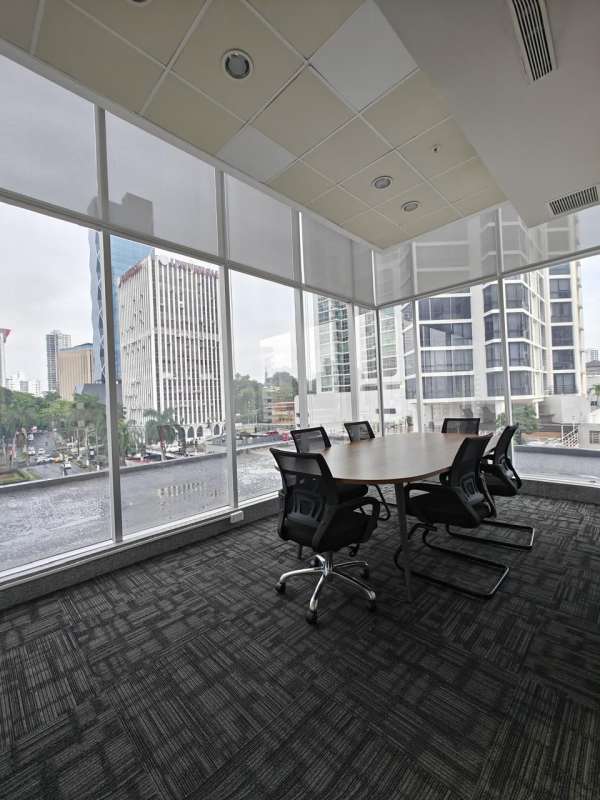 Modern conference room with glass walls and city view in PH Habitats Plaza Calle 50 Panama