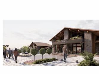 Multi-story mountain condo complex with wood accents and large windows Town Boquete Boquete Panama