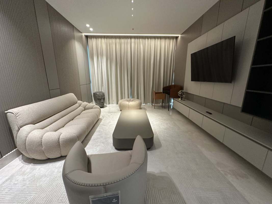 Modern bathroom with marble, glass shower, luxury fixtures in Ocean Reef Panama residence