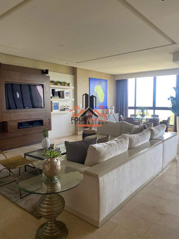 Modern kitchen with granite island, high-end appliances, city views in PH Bay Tower Panama