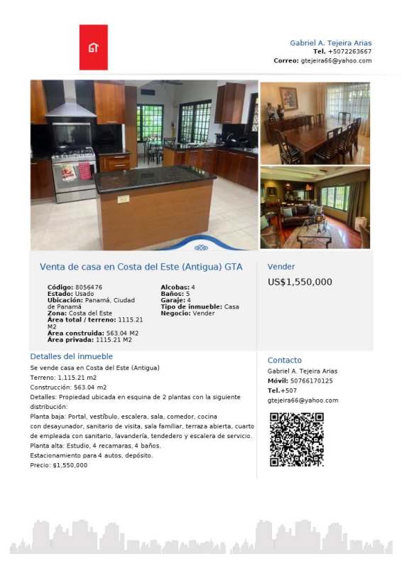 Spacious kitchen with center island, wood cabinets, granite countertop in Costa del Este luxury house