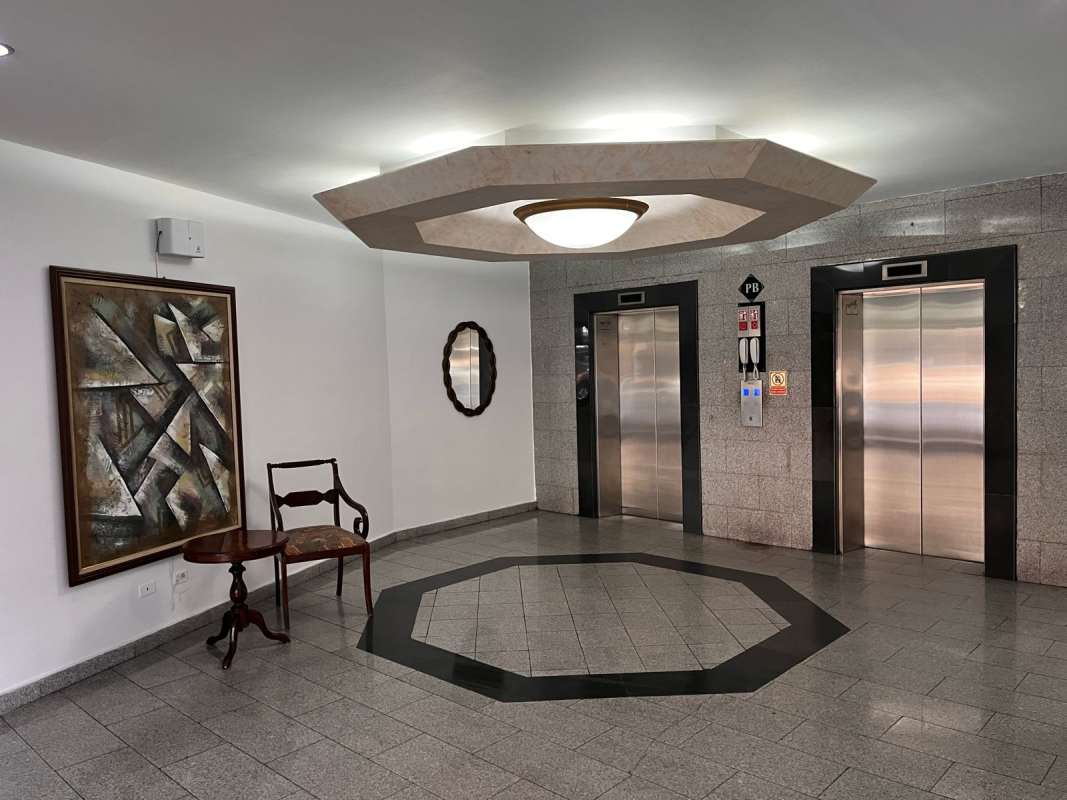 Elevator lobby with 2 stainless elevators marble floors PH IBC Tower Panama