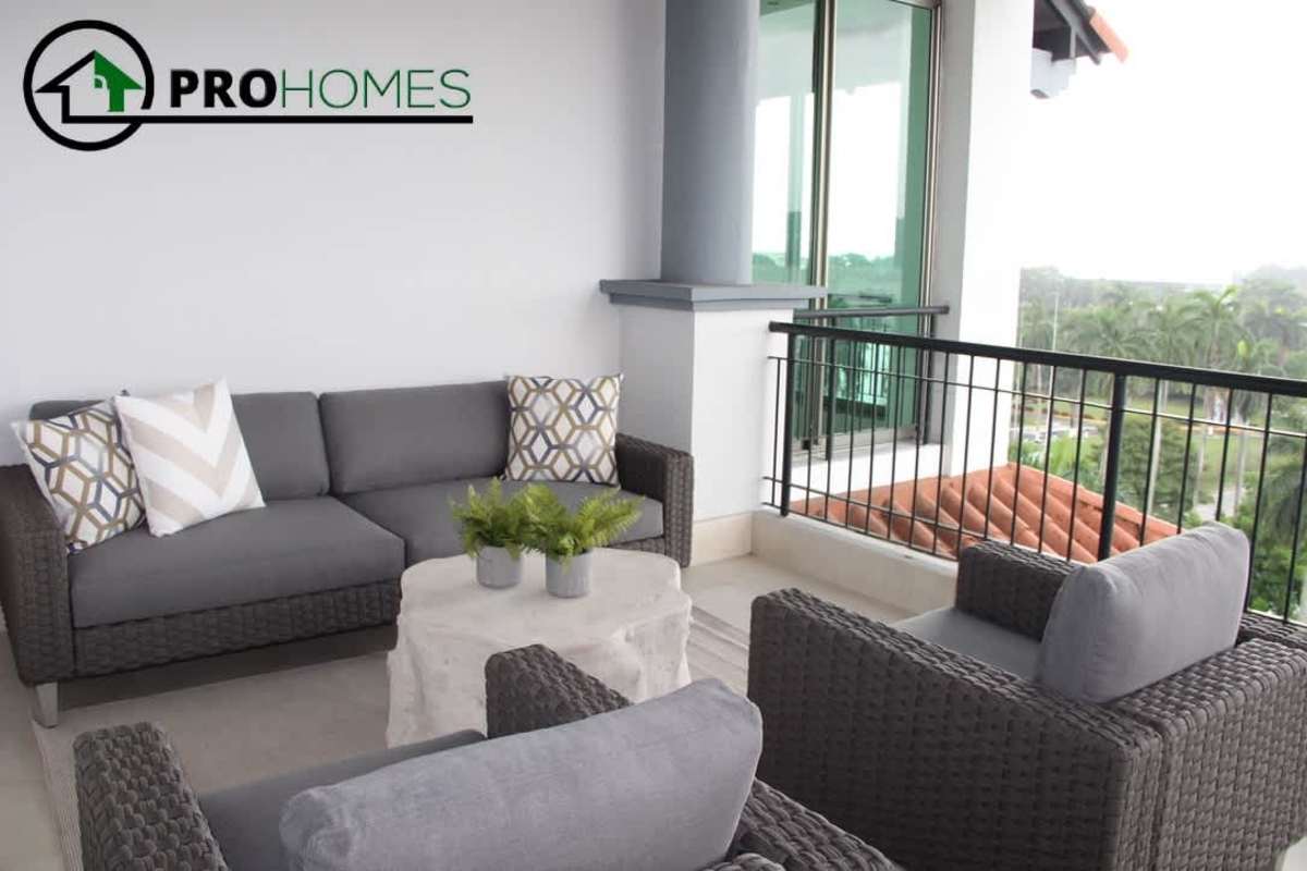 Bedroom featuring access to terrace and ocean views in PH Altos de Amador luxury residence Panama