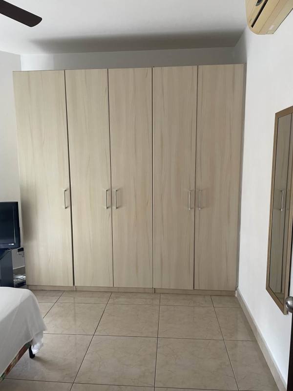 Bedroom with wardrobe, TV, tile floor, AC, ceiling fan rental room San Francisco