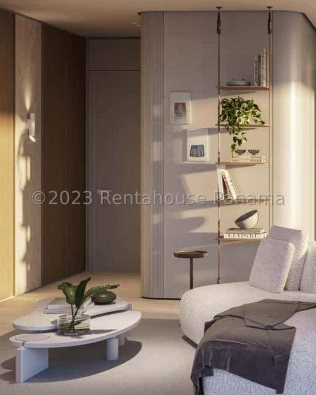 Bright living room with balcony floor to ceiling glass Bioma Costa del Este