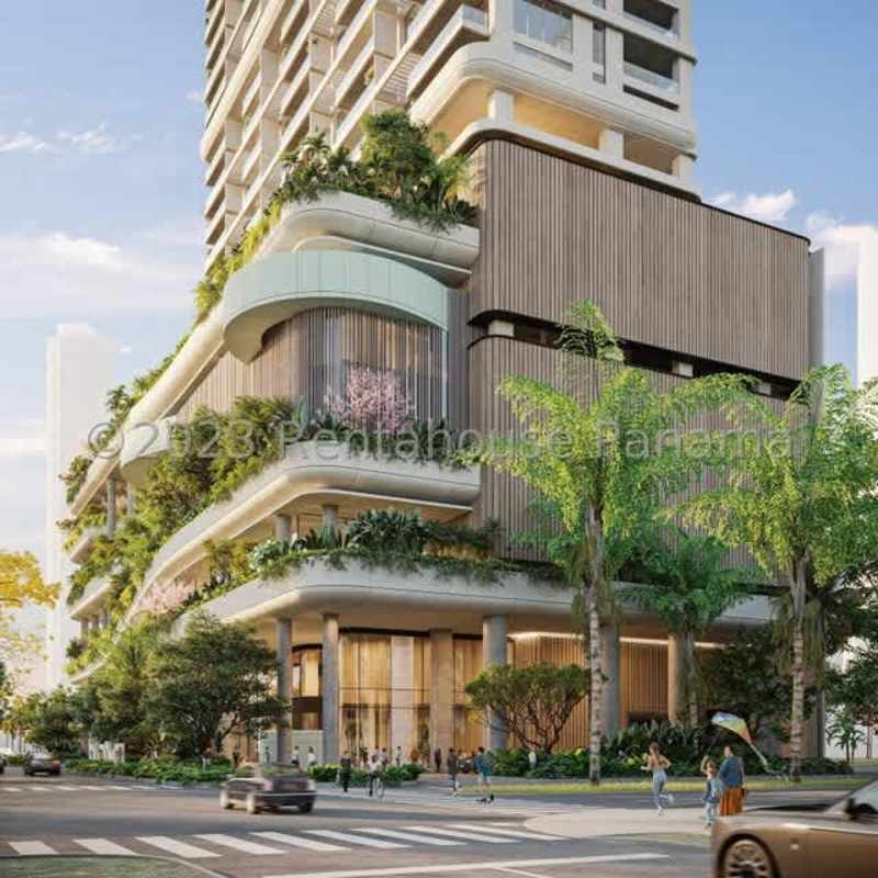 Luxury pool area with tropical gardens at Bioma Costa del Este Panama City