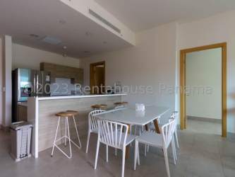 Modern kitchen with dining area and breakfast bar at Playa Escondida Panama