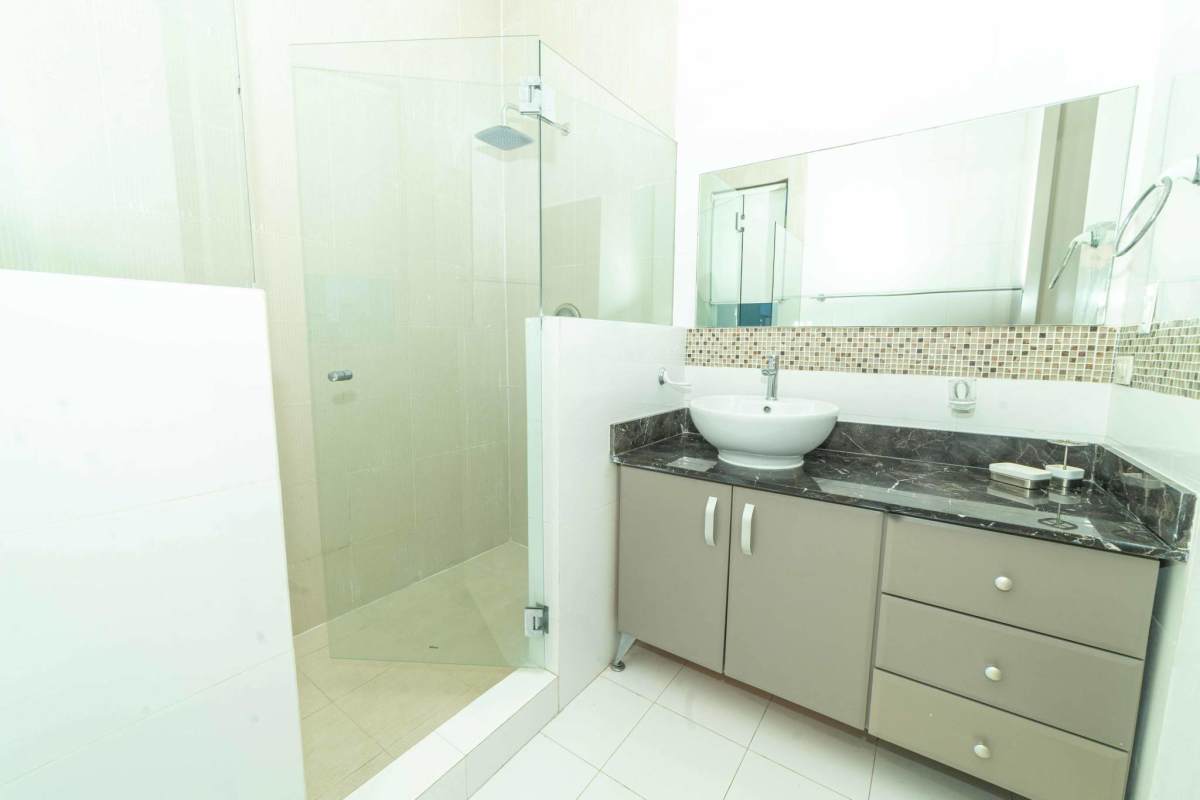 Large master suite with panoramic ocean views and marble floors in Q Tower Punta Pacifica Panama