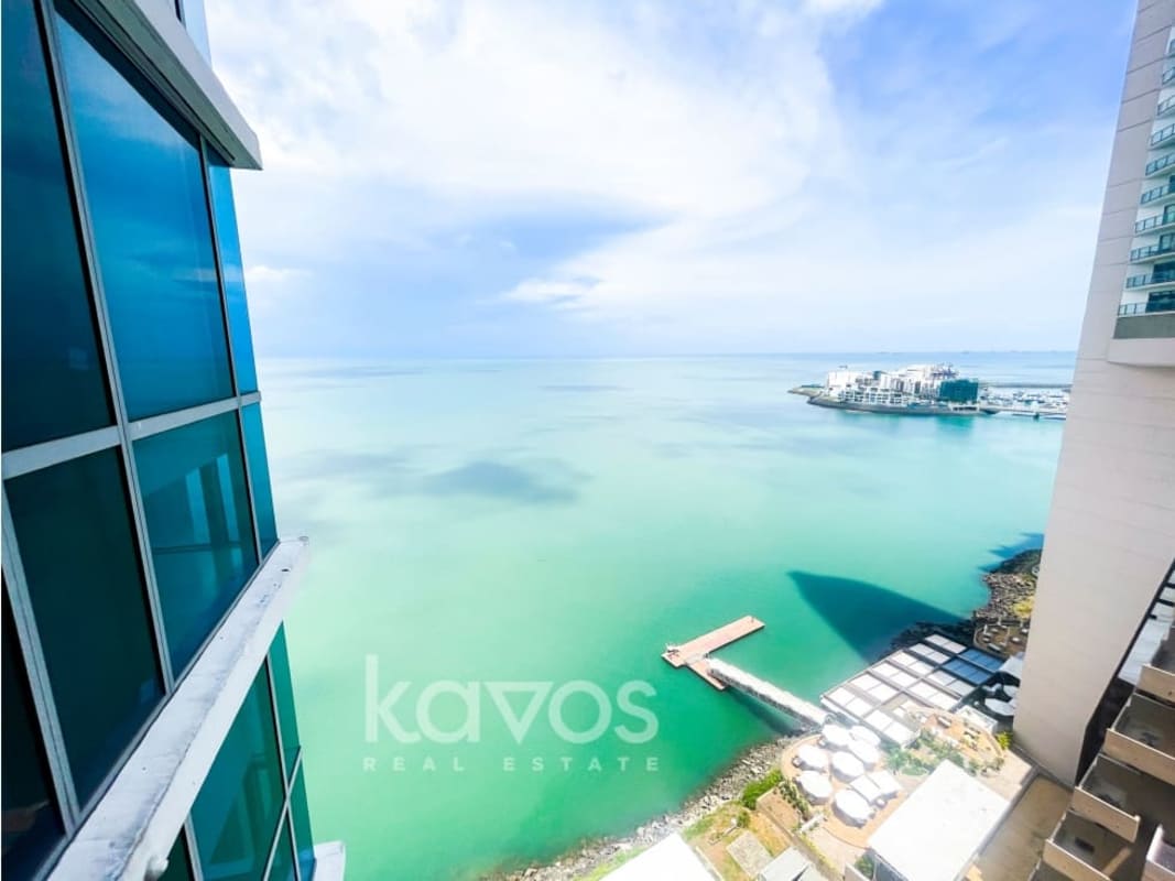 Modern bathroom with walk-in glass shower granite vanity PH Grand Tower Punta Pacifica Panama