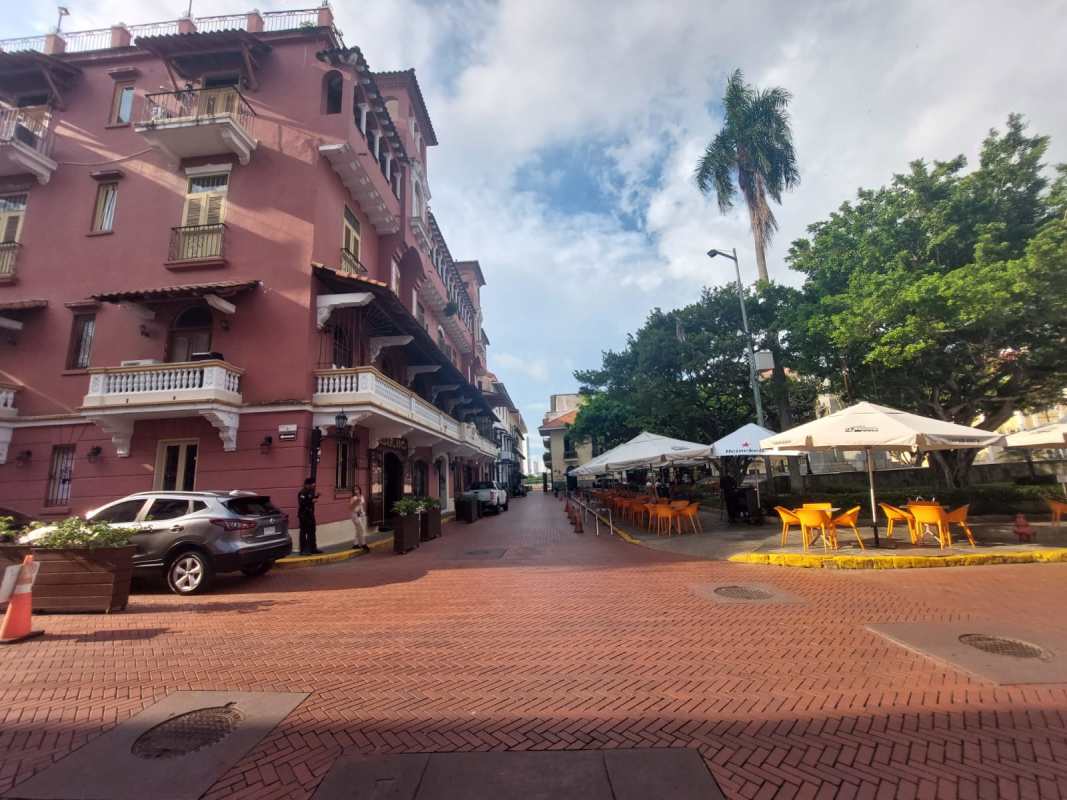 Historic colonial facade with balconies Casa Blanca Casco Viejo Panama City