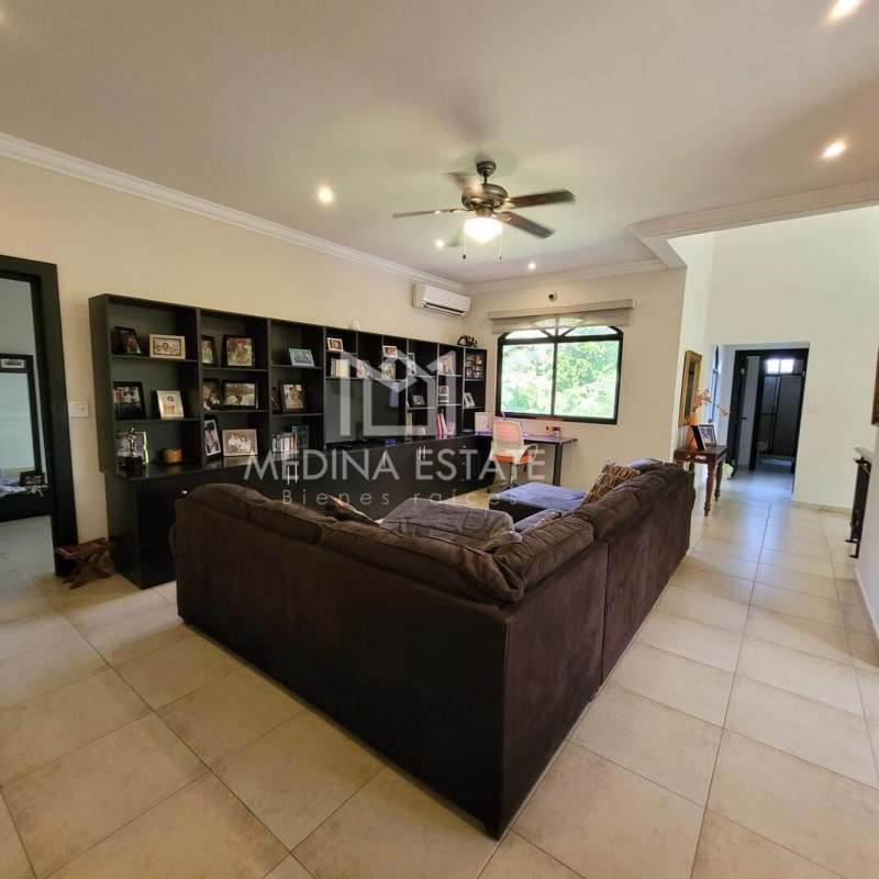 Spacious living dining room arched windows porcelain floors luxury rental in Clayton Panama