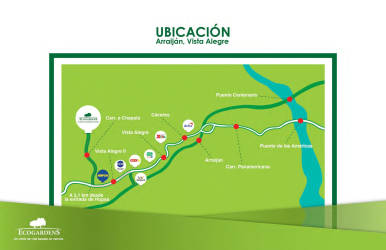 Location map showing access and nearby points of EcoGardens project in Arraiján Panama