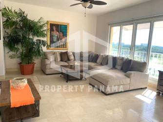 Bright spacious living room overlooking terrace at Punta Arena beachfront residence Panama