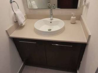 Modern bathroom with walk-in glass shower PH Mosaic Panama Pacifico