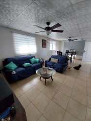 Gated driveway secure metal gate green lawn palm trees Belmonte Panama