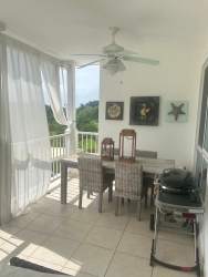 Outdoor patio balcony with ceiling fan, grill, view of garden at Bijao Rodman Panama