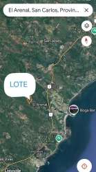 Aerial satellite map showing marked lot close to coastal beaches in San Carlos province Panama