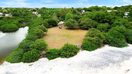 Aerial view of beachfront lot with natural vegetation bordering the ocean Punta Roca Panama