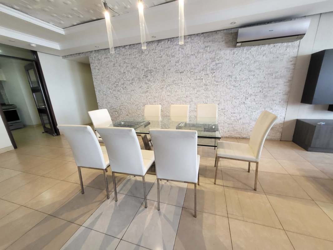 Modern bathroom with double sink and glass shower PH Parque del Mar II Costa del Este Panama