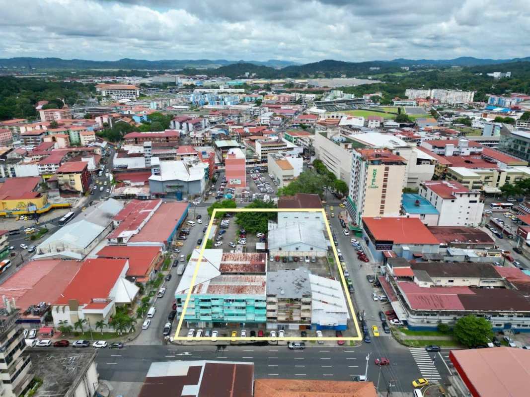 Aerial commercial block in Panama City center highlighted for redevelopment investment
