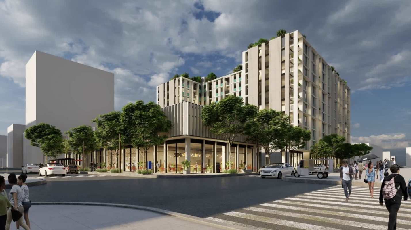 Rendering concept mixed-use building with rooftop greenery Panama City