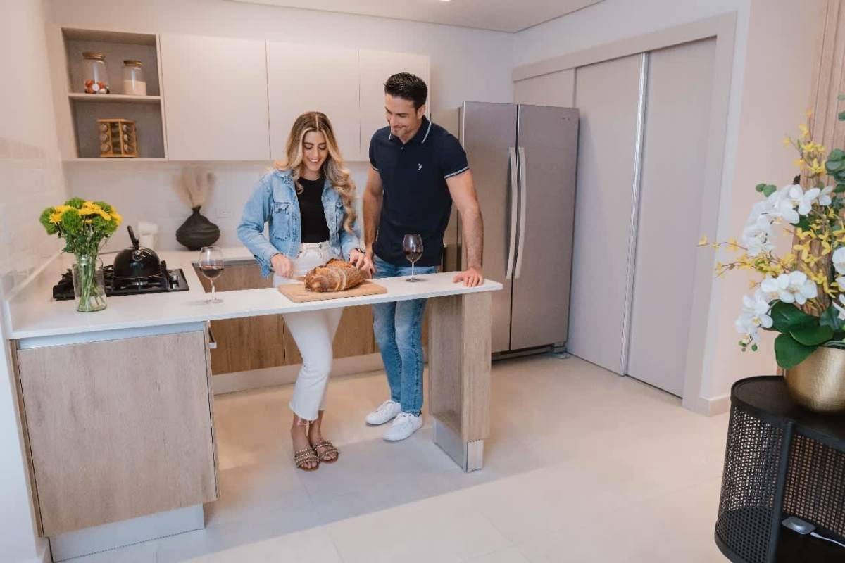 Kitchen with modern appliances and decor at PH Mi Condado Condado del Rey Panama