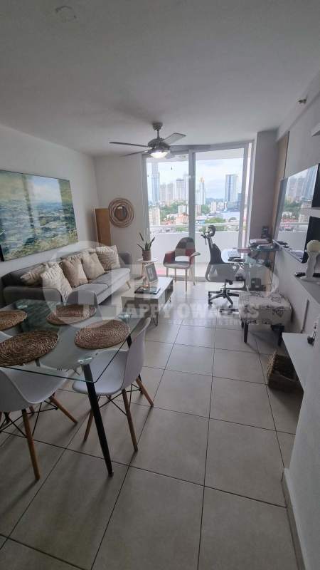 Furnished living dining area with AC, sofa-bed, balcony view PH Elmare 500 Edison Park Panama