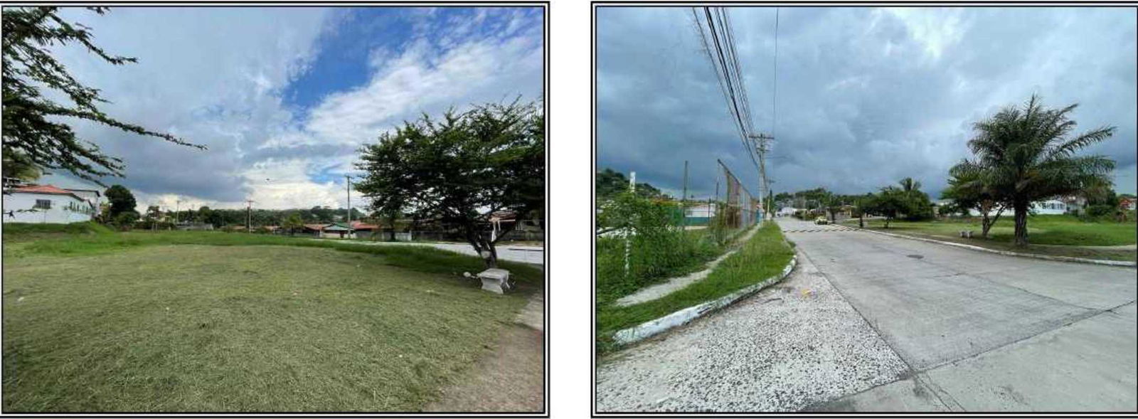 Sidewalk next to green lot and suburban houses at Sun Villa Residences in Panama