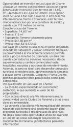 Street view of flat land parcel on paved road with palm trees Las Lajas Chame Panama