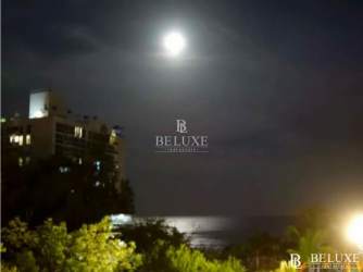 Night view oceanfront estate moon ocean sky palm trees Playa El Higo Panama
