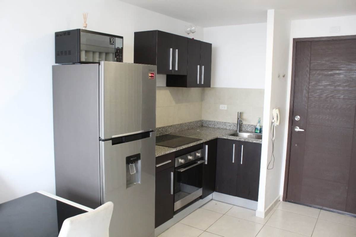 Compact kitchen with granite countertop, stainless appliances and modern cabinets PH Bay View Panama
