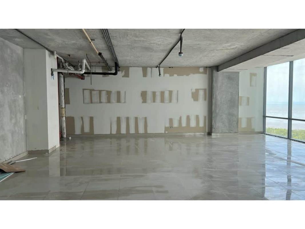 Unfinished office space with panoramic city views through large floor-to-ceiling windows in Financial Park Tower Costa del Este