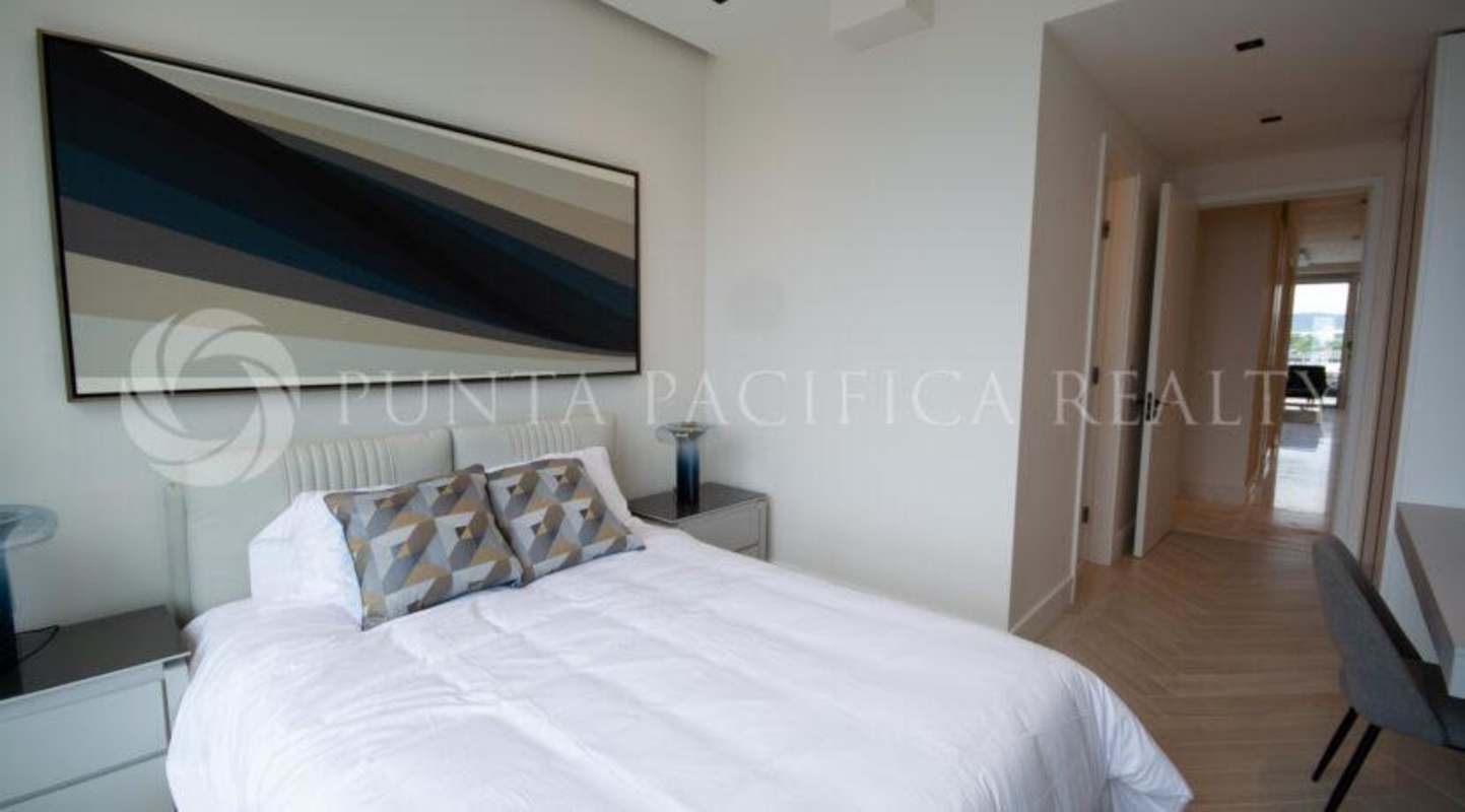 Modern second bedroom with marina views at Beach Club Residences Ocean Reef Panama