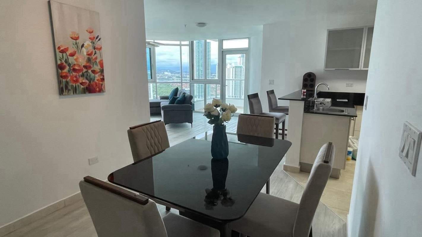 Furnished bedroom with closet, window city view, PH Riverside Costa del Este Panama City