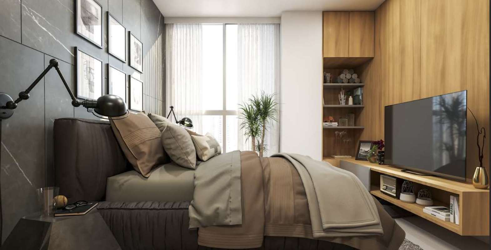 Aerial skyline view with ocean beyond from PH Next roof terrace Panama City