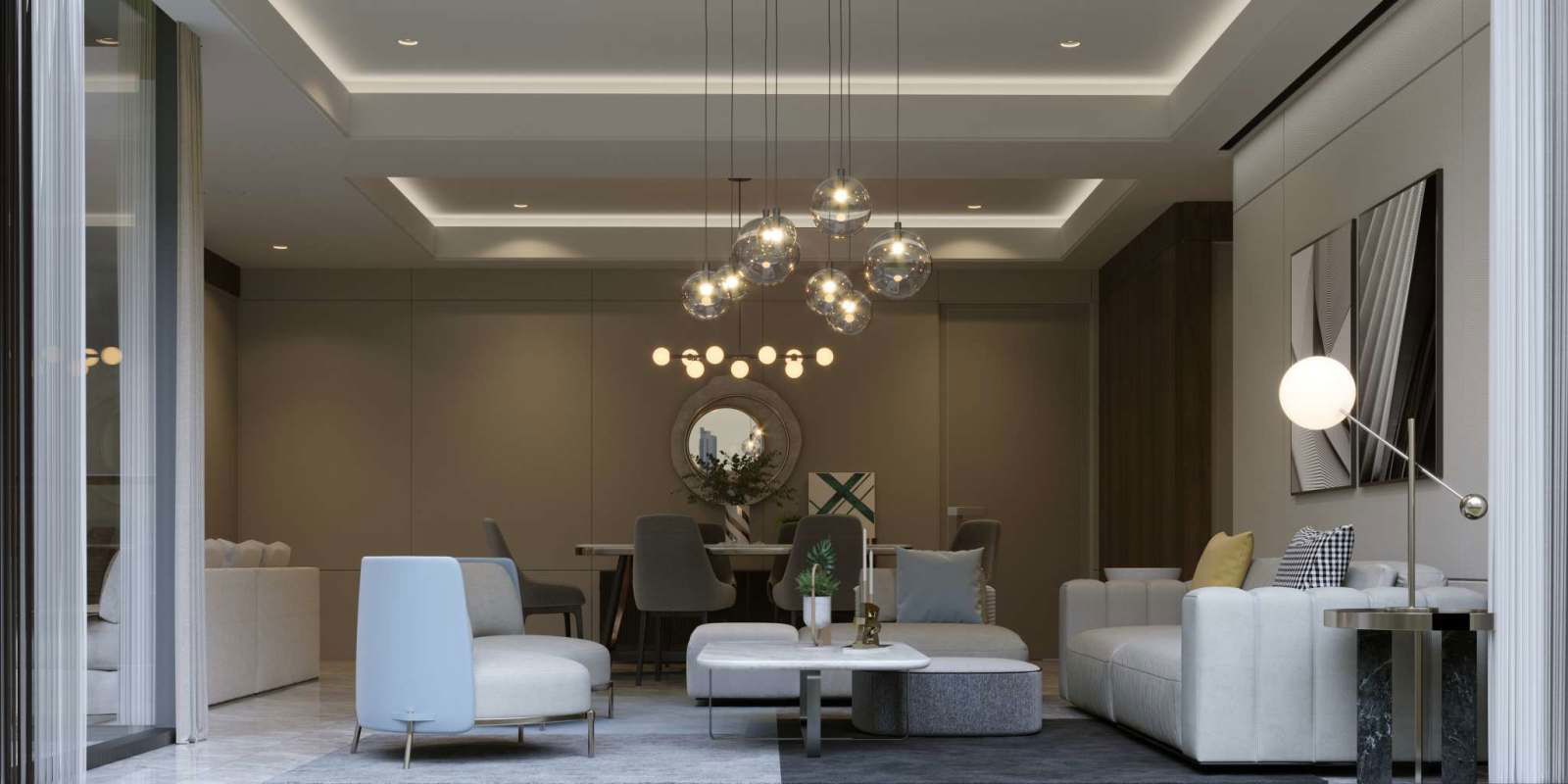 Spacious modern living and dining area with panoramic windows and stylish design The Ivy Panama