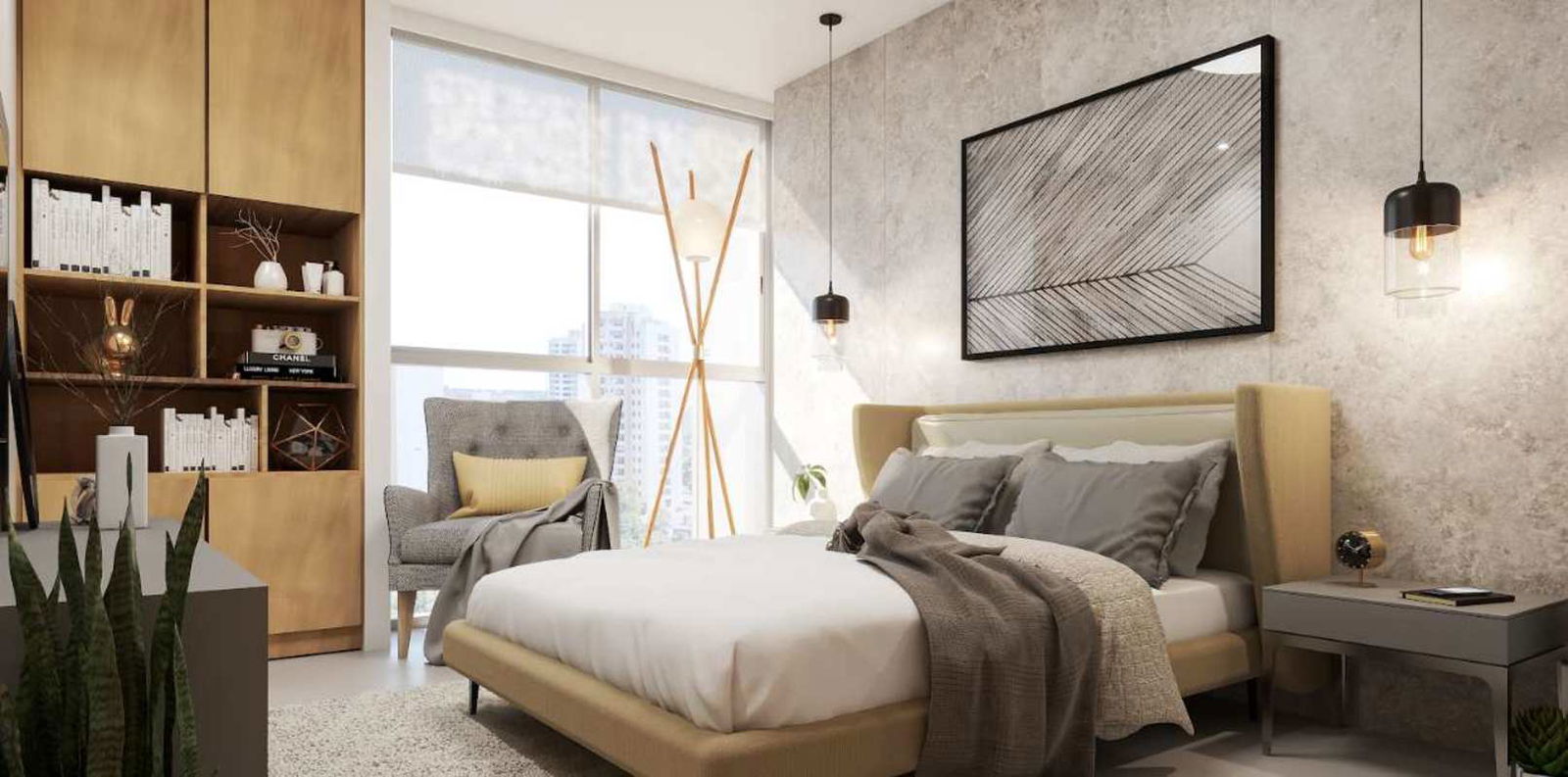 Bedroom with large windows and skyline views in PH Next Coco del Mar Panama