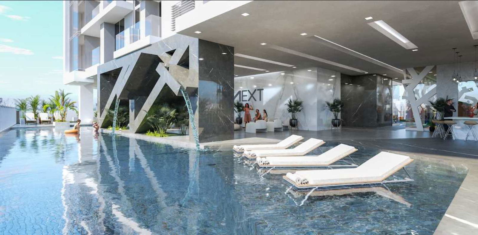 Infinity edge swimming pool with skyline and ocean view at PH Next in Panama City