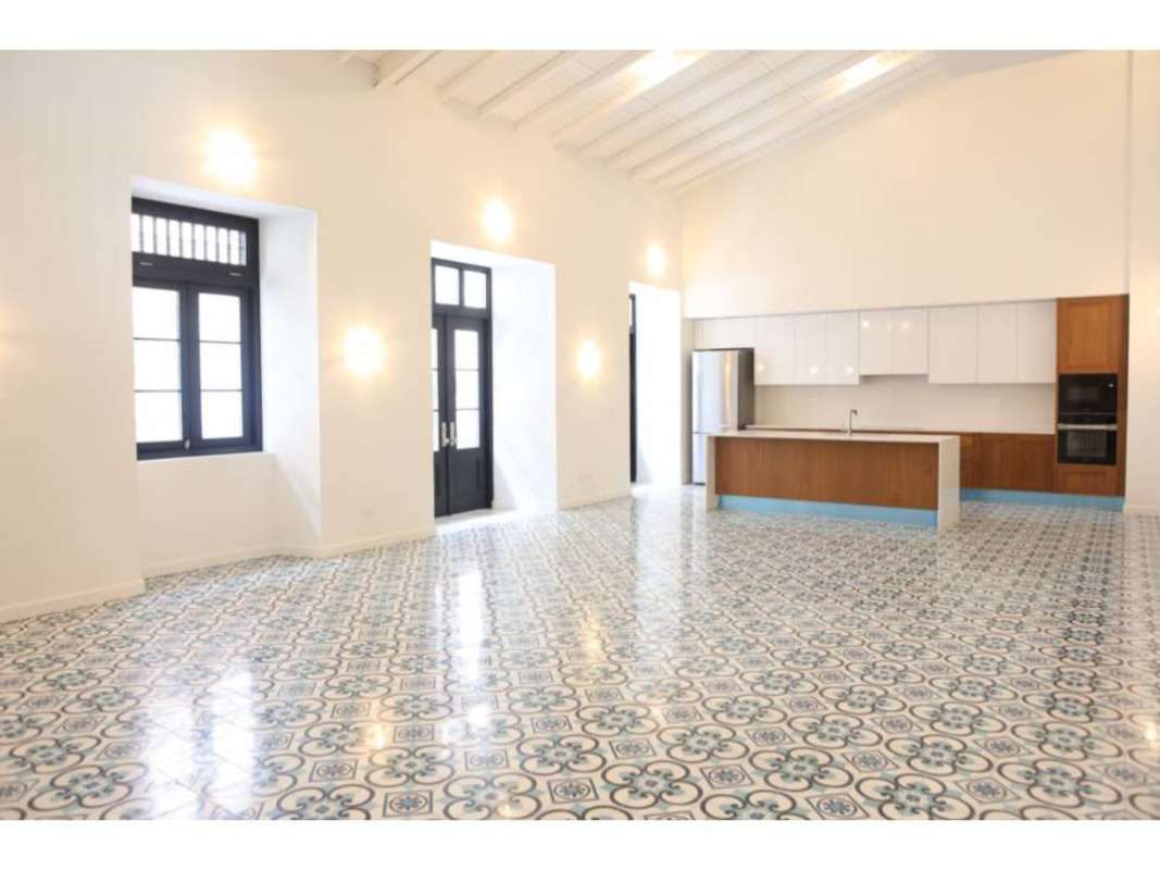 High ceilings, open kitchen with island, decorative tiles, balcony access Casco Viejo Panama