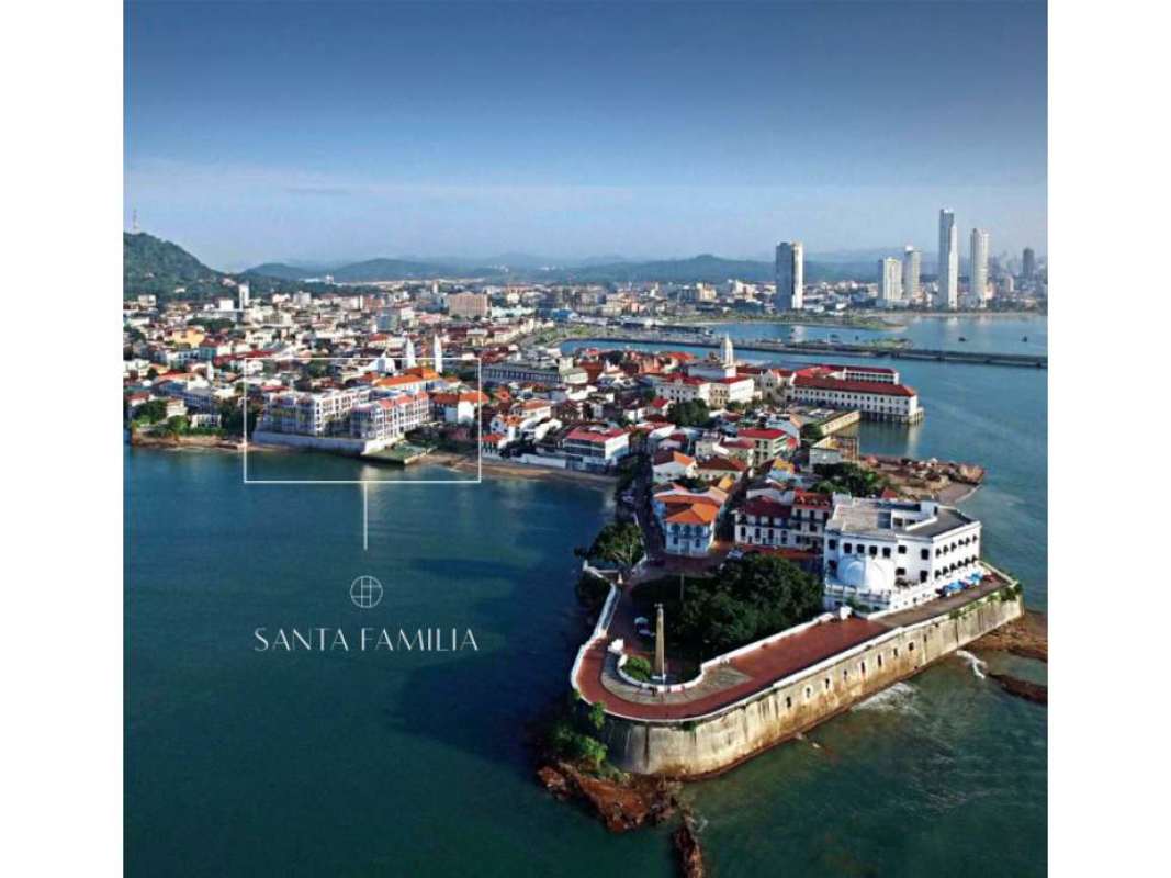 Historic coastal cityscape with colonial architecture along waterfront Santa Familia Casco Viejo Panama