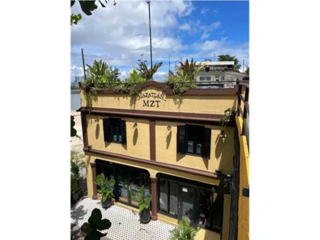 Balcony overlooking colonial street from commercial building in Casco Viejo Panama