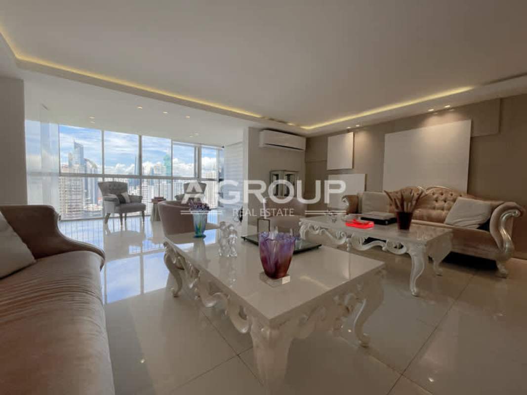 Modern twin bedroom with large windows and city views in PH Tamanaco Punta Paitilla Panama for sale