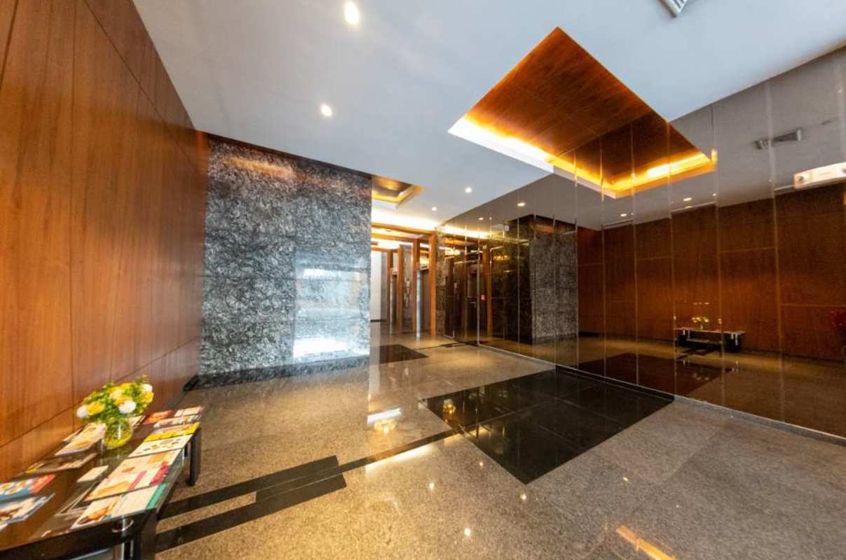 Granite wall elegant lobby at Plaza Street Mall office building Panama City