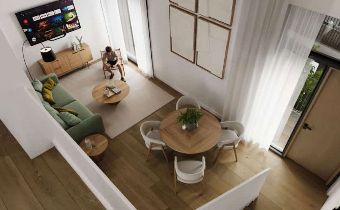 Modern indoor courtyard with greenery in colonial condo Casco Viejo Panama