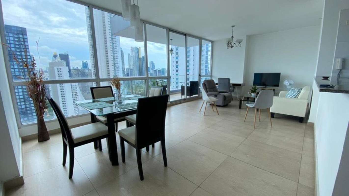 Workspace nook in bright room with city views at PH Vista Balboa Panama City Panama