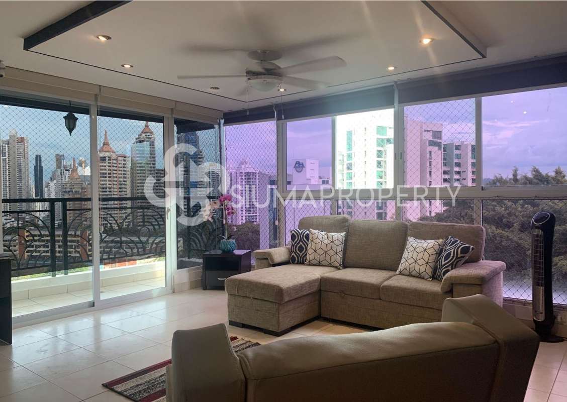 Panoramic skyline view balcony PH Belview Panama apartment Edison Park